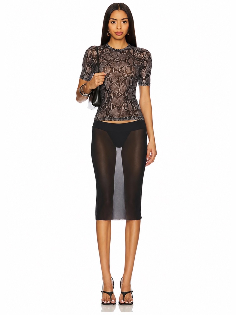 AFRM Reptile Print Mesh Short Sleeve Top size S